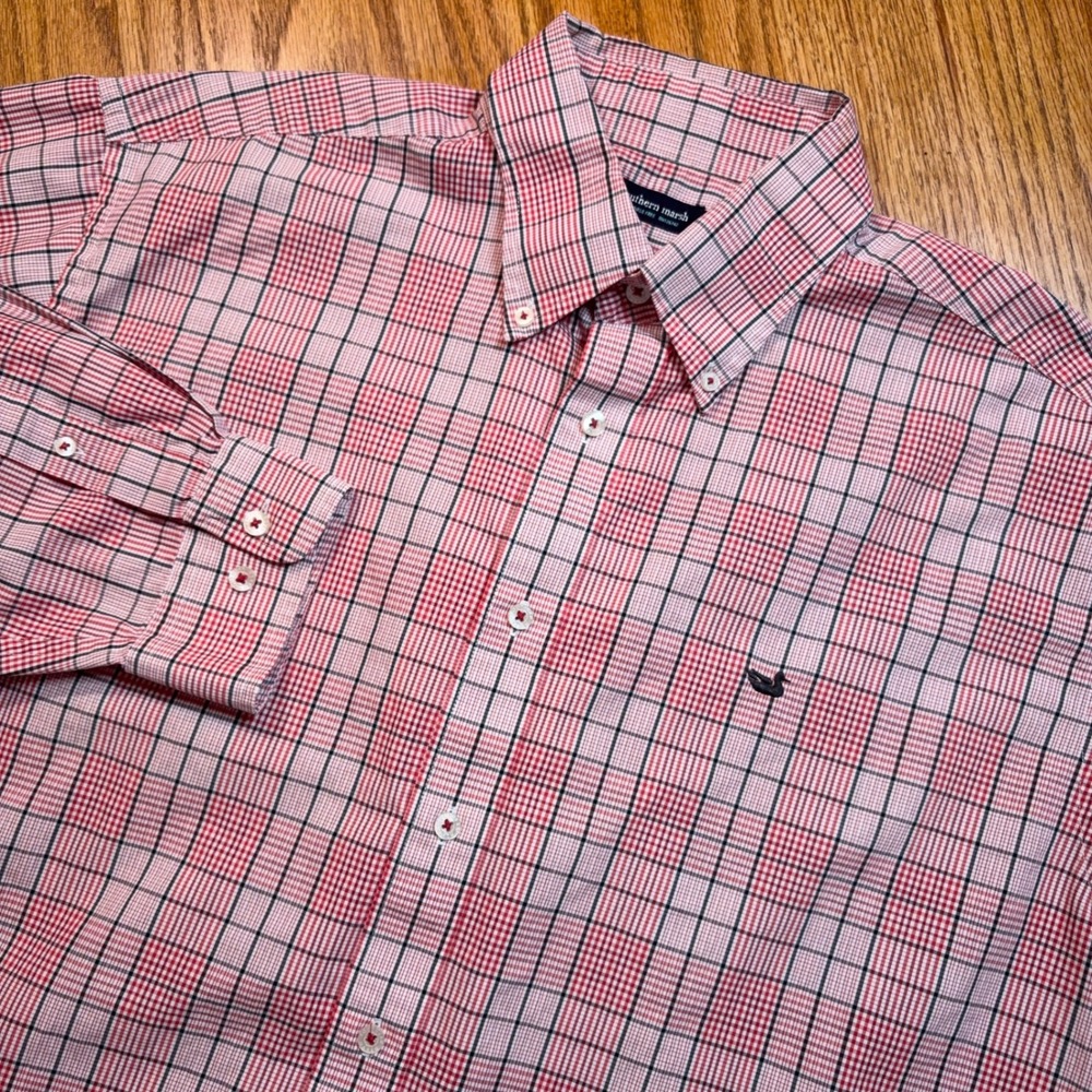 Southern Marsh Shirt Mens XL Red Plaid Wrinkle Free Button Down Long Sleeve